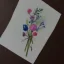 Placeholder: tiny watercolor of single long stem pressed flower, delicate arrangement, etsy, aesthetic layout, white parchment