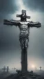 Placeholder: ,surrealism of the dark of a nightmare , hyper photorealistic, hyper detailed bright art color, high resolution, fog, octane render, tilt shift, HDRI Environment, all pictures dark gray, status of Jesus on the cross