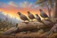 Placeholder: : A family of California quail (Callipepla californica) is out walking near an old log set against a colorful sky with clouds. The nature scene shows both the male and female both care for their offspring and takes place in nature with clean air, beautiful scrubs at the edge of a forest. Modifiers: elegant intricate beautiful award winning fantastic view ultra detailed Robert Bateman Carl Brenders Flo 'n Images Nancy Kaestner Hendry