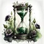 Placeholder: watercolor drawing of a dark Gothic green hourglass with emeralds and flowers and white lace, on a white background, Trending on Artstation, {creative commons}, fanart, AIart, {Woolitize}, by Charlie Bowater, Illustration, Color Grading, Filmic, Nikon D750, Brenizer Method, Side-View, Perspective, Depth of Field, Field of View, F/2.8, Lens Flare, Tonal Colors, 8K, Full-HD, ProPhoto RGB, Perfectionism, Rim Lighting, Natural Lighting, Soft Lighting, Accent Lighting, Diffraction Grading