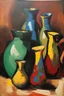 Placeholder: Oil painting of Vases and jugs in the style of frank Auerbach