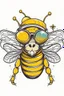 Placeholder: BEE wearing sunglasses, Style: Retro 10s, Mood: Groovy, T-shirt design graphic, vector, contour, white background.