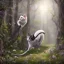 Placeholder: in a beautiful forest a black cat an a white cat run around