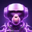 Placeholder: A beautiful portrait of a cyborg monkey purple neon color scheme, high key lighting, volumetric light high details psychedelic background