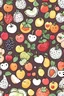 Placeholder: cute cartoon fruits pattern for coloring pages, use only black and white, clear crisp outlines, no black background.