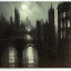 Placeholder: Skyline Gothic bridges between building,Bridges on rooftops, Gotham city,Neogothic architecture, by Jeremy mann, point perspective,intricate detailed, strong lines, John atkinson Grimshaw, steampunk