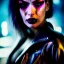 Placeholder: portrait oil on canvas, beautiful punk busty female Cyborg, intense stare, sad glowing eyes, post-apocalyptic in a cyberpunk city,minimal skintight latex dress, bladerunner movie poster, realistic, intriacte detail, sci-fi fantasy style, masterpiece, volumetric lighting, particles, highly detailed ,cinamatic , deep colours,8k, in the style of Kaare Andrews, signed YAK