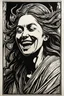 Placeholder: create a deeply powerful evocative, full body woodcut of a laughing and mocking druid maiden girl with finely detailed and deeply cut facial features, in the style of KATHE KOLLWITZ , searing lines and forceful strokes, hyper detailed and precisely cut