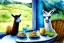 Placeholder: Cute llama is having breakfast. Aquarell