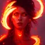 Placeholder: a beautiful portrait of a fire goddess with flaming eyes by Greg Rutkowski and Raymond Swanland, Trending on Artstation, Flaming Background, ultra realistic digital art