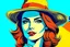 Placeholder: beautiful woman in hat in pop art style