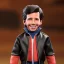 Placeholder: wide view young Fonzie with blackhair toy Action figure doll 1975 realistic (thumbs-up) (face) Forehead grin, fonzarelli, jukebox background, eyes