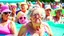 Placeholder: older lady pouting at a crowded water park