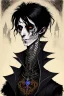 Placeholder: black haired young man necromancer wizard with gothic jewelry in the style of clive barker