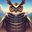 Placeholder: Landscape Ikoria Mountains with portrait of humble owl in front