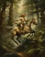 Placeholder: A centaur majestically galloping through the dense forest in the style of gustav dore, fantastical landscape, soft strokes , mythology portrait, classic painting