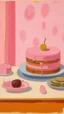 Placeholder: A pink sweet plain made out of cake and cookies painted by Lyonel Charles Feininger