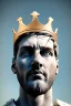 Placeholder: Ultra Realistic image, Roman sculpture, white marble material, Lionel Messi, gold crown of natural thorns, god crown, Renaissance style, sun rays background, waist up portrait, epic, celestial, cinematic lighting, God lights, 4k resolution, smooth details, soft lighting, unreal engine 5, art station, substance 3d.