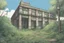 Placeholder: police station, overgrown, post-apocalyptic, comic book, city background