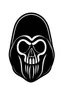 Placeholder: Extremely simple and fun logo representing the face only of the grim reaper. Black on white background