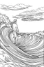 Placeholder: Outline art for coloring page OF A SURFER RIDING A WAVE IN HAWAII LOOKING AWAY FROM US, coloring page, white background, Sketch style, only use outline, clean line art, white background, no shadows, no shading, no color, clear