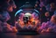 Placeholder: Complex tiny human skulls inside a big 3d jar, Complex, swirling clouds intricate clouds inside a jar, fantasy, epic, beautiful, stunning, glowing clouds, luminous color sparkles, intricate, magical, photorealistic, unreal engine, beautiful, magical, sparkling, dynamic lighting volumetric lighting triadic colors trending on Artstation
