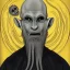 Placeholder: Nosferatu with yellow eyes with fleshy tentacle hair beard grey skin and fangs as a Russian Orthodox