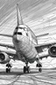 Placeholder: Outline art, no shading, aeroplane on the ground, black and white, no shading, ow detail, --ar 9:11