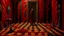 Placeholder: extremely detailed checkerboard movie shot portrait of a dark bizarre figure standing in the corner of a checkerboard checkerboard room by denis villenueve, yves tanguy, lovecraft, roger dean, amano, david lynch, dynamic composition, rich moody colours, red drapes
