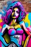 Placeholder: graffiti art on the brick wall portraying a female super model posing confidently, 8k, highly detailed, centered, epic composition, graffiti art, splash art, street art, spray paint, oil gouache melting, acrylic, high contrast, colorful polychromatic, ultra detailed, ultra quality, CGSociety