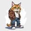 Placeholder: Vector illustration of anthropomorphic cat, with jacket, jeans and tennis shoes. Ultra quality, hyper detailed, work of art