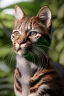 Placeholder: An animation of a beautiful jungle cat, she's a model, beautiful hair and makeup, stylish, front view,