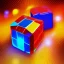 Placeholder: a blue metallic 4d cube inside a 4d red rotating cube in a four dimension environment