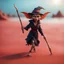 Placeholder: elongated gremlin flying broomstick female witch on a red sand beach ,bokeh like f/0.8, tilt-shift lens 8k, high detail, smooth render, down-light, unreal engine