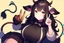 Placeholder: Girl, cow tail, cow horns, cow ears, dark hair, hooves on hand, cow hand