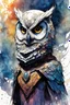 Placeholder: ink wash and watercolor concept illustration of a whimsical hybrid Owl girl character, ornately dressed with highly detailed feathers and facial features in the comic book style of Bill Sienkiewicz and Jean Giraud Moebius, with a fine art aesthetic, highly detailed , boldly inked, 4k UHD cinegraphic quality