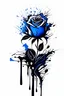 Placeholder: A line drawing vector with defined details black ink and a splash of blue on white background of a rose design modern for a tattoo design