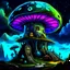 Placeholder: A fantabulous black, blue and green (((mushroom tower house))) erected atop a (geologic pillar), surrounded by the uncanny imaginative ((( swirling skies))), offset by the stark hues of a (neon-tinged nebulous space scape), within. captured by the hand a skilled master painter with a focus on (softly blurred compositions and voluminous lighting).