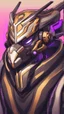 Placeholder: A close picture to Ramattra nemesis form as tank with Arab clothes in overwatch art style with black color and neon purple details in Desert