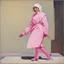 Placeholder: [Kupka] Mother Theresa in a pink battlesuit pink gloves and pink high heel boots. The Ministry of Silly Walks.