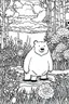 Placeholder: Outline art, bear in the garden, cartoon style, black and white, low detail, --ar 9:11