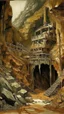 Placeholder: A brown underground mine in a mountain painted by Antoni Gaudi