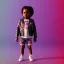 Placeholder: Zaire beetz toddler, full body, leather jacket, floral shirt, floral skirt, Nike sneaker, soft skin, city background, dramatic lighting, hyper realistic