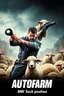 Placeholder: "Design a 90s-style action movie poster titled 'AUTOfarm.' Feature a heroic mechanic in the foreground, fiercely battling thousands of adversaries with a spanner. In the background, include a determined sheep wielding a machine gun. Capture the high-energy, gritty aesthetic of classic 90s action films, with intense and dynamic elements. Prominently display the subtitle ' BMI Suck poohole' in bold, impactful lettering."