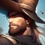 Placeholder: Clear focus, High resolution, max detail, Portrait, bearded, Gunslinger, Cowboy, cowboy hat, serious face, Blood Splatter