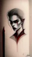 Placeholder: vampire drawing, minimalistic style, natural colors, blood, graphite pencils