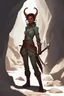 Placeholder: A DnD character. A female Tiefling ranger standing in a cave.