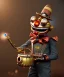 Placeholder: happy smiling mechanoid clown playing jazz with a steampunk theme, realistic