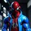 Placeholder: Spiderman sports a captivating ensemble, featuring a black beanie atop his head, a red hood mask with a blue bandana covering the lower half of his face, and a unique mullet and ponytail hairstyle. White and blue headphones adorn his neck, complementing his medium-toned complexion. His suit is a striking fusion of William Braddock's top design and the PS4 Spider-Man's bottom, accentuated by deep blue accents, creating a visually dynamic and original character ready to swing into action.