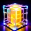 Placeholder: futuristic translucent neurocube, inside the cube there are perpendicular partitions of honeycomb plates, ambient lighting